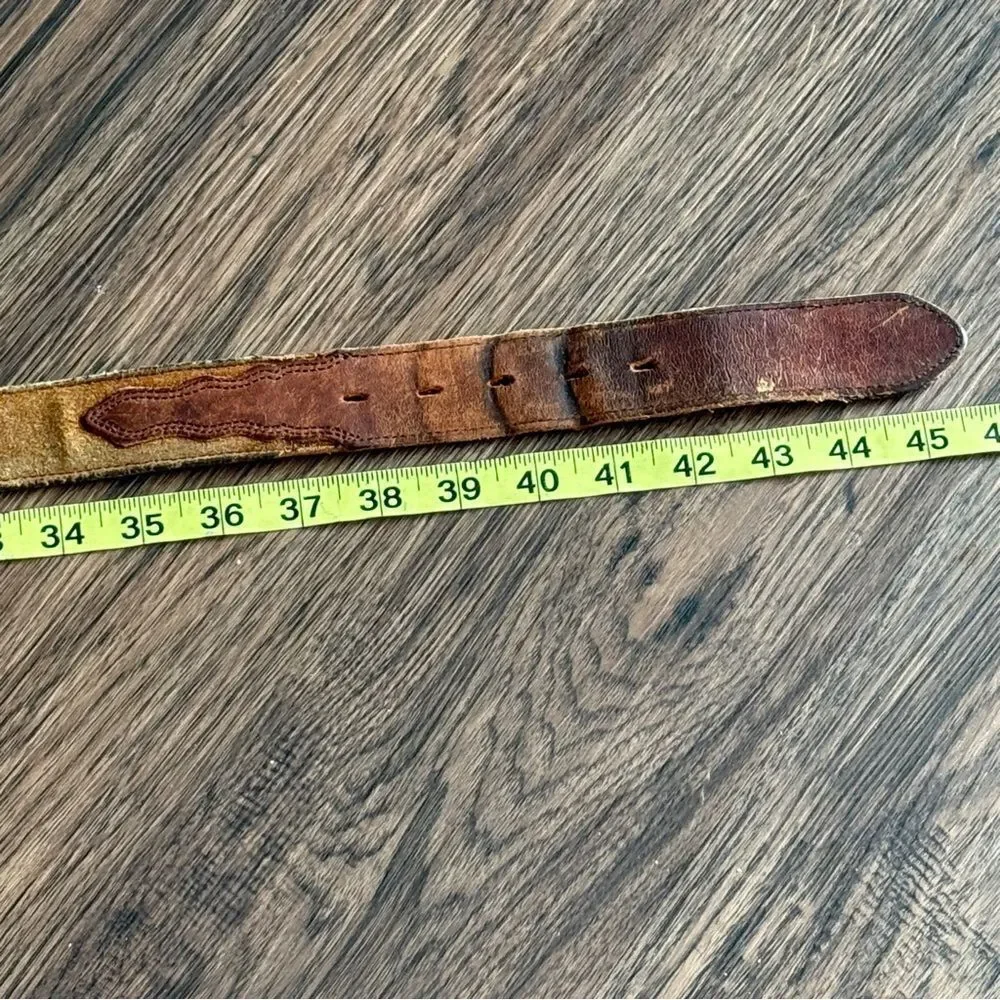 Vintage Nocona Brown Leather Belt with Silver Tone Ornate Buckle